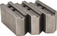 H & R Manufacturing - 1.5mm x 60° Serrated Attachment, Square Soft Lathe Chuck Jaw - 3 Jaws, Steel, 1" Btw Mount Hole Ctrs, 4-1/4" Long x 1-1/2" Wide x 2-1/2" High, 0.551" Groove, 12mm Fastener - Exact Tool & Supply
