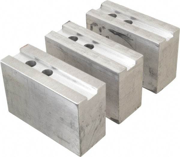 H & R Manufacturing - 1.5mm x 60° Serrated Attachment, Square Soft Lathe Chuck Jaw - 3 Jaws, Aluminum, 1.181" Btw Mount Hole Ctrs, 5-1/4" Long x 2" Wide x 3-1/2" High, 0.71" Groove, 14mm Fastener - Exact Tool & Supply