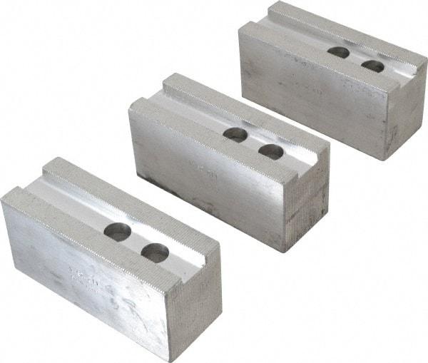 H & R Manufacturing - 1.5mm x 60° Serrated Attachment, Square Soft Lathe Chuck Jaw - 3 Jaws, Aluminum, 1.181" Btw Mount Hole Ctrs, 5-1/4" Long x 2" Wide x 2-1/2" High, 0.827" Groove, 16mm Fastener - Exact Tool & Supply