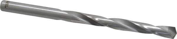 Made in USA - 19/64" 135° Carbide-Tipped Jobber Drill - Bright Finish, Right Hand Cut, Spiral Flute, Straight Shank, 4-3/8" OAL, Split Point - Exact Tool & Supply