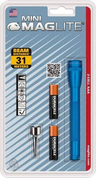 Mag-Lite - Krypton Bulb, 9 Lumens, Mini Flashlight - Blue Aluminum Body, 2 AAA Alkaline Batteries Included - Exact Tool & Supply