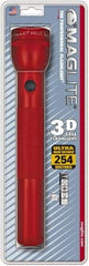 Mag-Lite - Krypton Bulb, 45 Lumens, Industrial/Tactical Flashlight - Red Aluminum Body, 3 D Batteries Not Included - Exact Tool & Supply