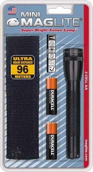 Mag-Lite - Krypton Bulb, 14 Lumens, Industrial/Tactical Flashlight - Black Aluminum Body, 2 AA Alkaline Batteries Included - Exact Tool & Supply