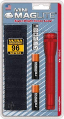 Mag-Lite - Krypton Bulb, 14 Lumens, Industrial/Tactical Flashlight - Red Aluminum Body, 2 AA Alkaline Batteries Included - Exact Tool & Supply