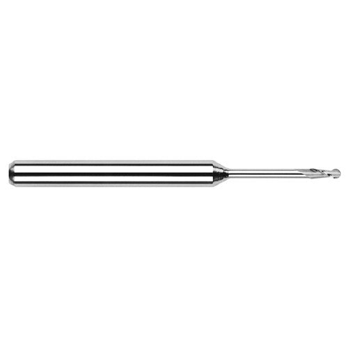 ‎0.08″ Dia. × 1/8″ Shank × 0.24″ DOC × 1-1/2″ OAL, Carbide Uncoated, Standard , 2 Flute, Ballnose End Mill - Exact Tool & Supply