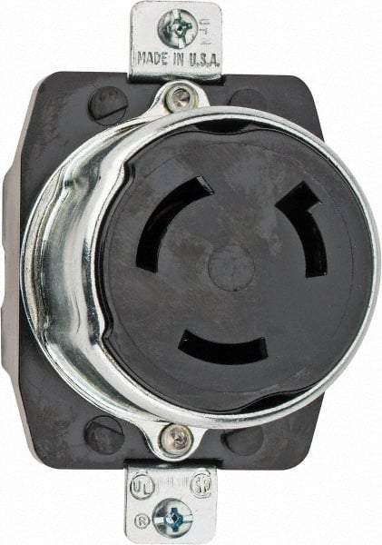Hubbell Wiring Device-Kellems - 250 VDC, 600 VAC, 50 Amp, L17-30 NEMA, Self Grounding Receptacle - 2 Poles, 3 Wire, Female End, Black - Exact Tool & Supply