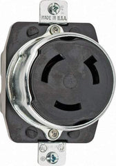 Hubbell Wiring Device-Kellems - 250 VDC, 600 VAC, 50 Amp, L17-30 NEMA, Self Grounding Receptacle - 2 Poles, 3 Wire, Female End, Black - Exact Tool & Supply