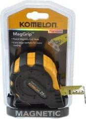 Komelon - 25' x 1" Yellow Blade Tape Measure - 1/16" Graduation, Inch Graduation Style, Yellow/Black Case - Exact Tool & Supply