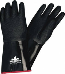 MCR Safety - Size L Work Gloves - Gauntlet Cuff, Black Polymer, White Shell, White Logo, Red Hem, White Fabric, Paired - Exact Tool & Supply