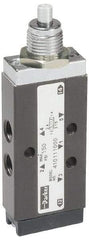 Parker - 0.20 CV Rate, 1/8" NPT Inlet Direct Air 2 Mechanical Spool Valve - 4 Way, 2 Position, 150 Max psi, Plunger Spring Return - Exact Tool & Supply