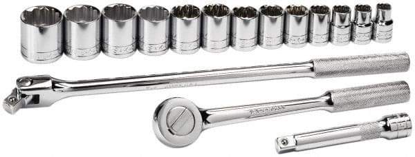 SK - 16 Piece 1/2" Drive Socket Set - 6, 12 Points, 7/16" to 1-1/4" Range, Inch Measurement Standard - Exact Tool & Supply
