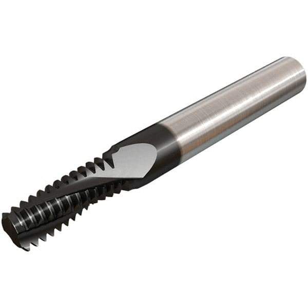 Iscar - 3/8-24 UNEF, 0.26" Cutting Diam, 4 Flute, Solid Carbide Helical Flute Thread Mill - Internal Thread, 0.81" LOC, 2-1/2" OAL, 5/16" Shank Diam - Exact Tool & Supply