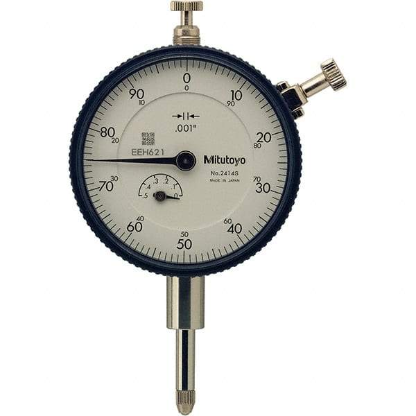 Mitutoyo - 1/2" Range, 0-100 Dial Reading, 0.001" Graduation Dial Drop Indicator - 57mm Dial, 0.1" Range per Revolution, 0.001" Accuracy, Revolution Counter - Exact Tool & Supply