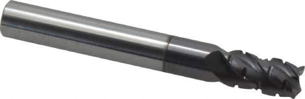 ProMax - 5/16" Diam, 1/2" LOC, 4 Flute Solid Carbide Roughing & Finishing Corner Radius End Mill - AlTiN Finish, 2-1/2" OAL, 5/16" Shank Diam, Straight Shank, 40° Helix, Centercutting, Stub Length - Exact Tool & Supply