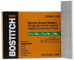 Stanley Bostitch - 1-1/4" Long x 7/32" Wide, 18 Gauge Crowned Construction Staple - Steel, Galvanized Finish - Exact Tool & Supply