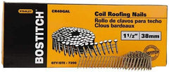 Stanley Bostitch - 0.12" Shank Diam 1-1/2" Long Roofing Nails for Power Nailers - Steel, Galvanized Finish, Smooth Shank, Coil Collation, Diamond Point - Exact Tool & Supply