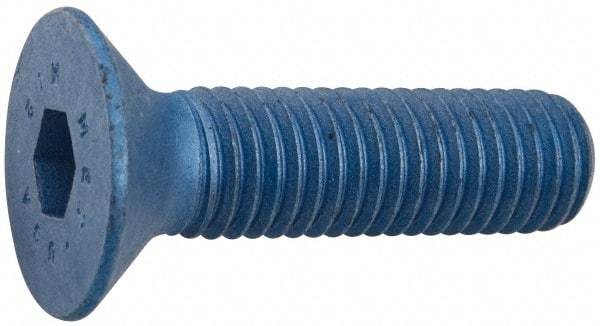 Metric Blue - M3x0.50 Metric Coarse Hex Socket Drive, 90° Flat Screw - Grade 10.9 Alloy Steel, Metric Blue Finish, Fully Threaded, 10mm OAL - Exact Tool & Supply