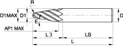 Kennametal - 6° Taper Angle per Side, 0.394" Small End Diam, 52.3mm LOC, Solid Carbide 4 Flute Tapered Ball End Mill - TiAlN/TiN/TiAlN Finish, 125mm OAL, 20mm Shank Diam, Spiral Flute, 30° Helix - Exact Tool & Supply
