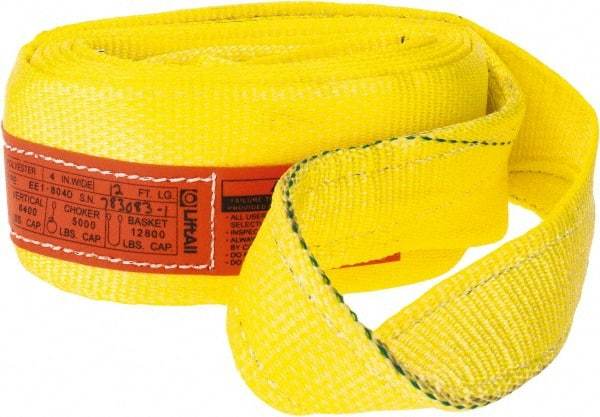 Lift-All - 12' Long x 4" Wide, 6,400 Lb Vertical Capacity, 1 Ply, Polyester Web Sling - 5,000 Lb Choker Capacity, Yellow - Exact Tool & Supply