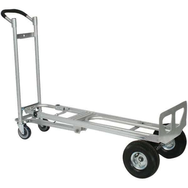 Wesco Industrial Products - 750 Lb Capacity 52" OAH 3 Position Hand Truck - 12 x 51" Base Plate, Continuous Handle, Aluminum, Full Pneumatic Wheels - Exact Tool & Supply