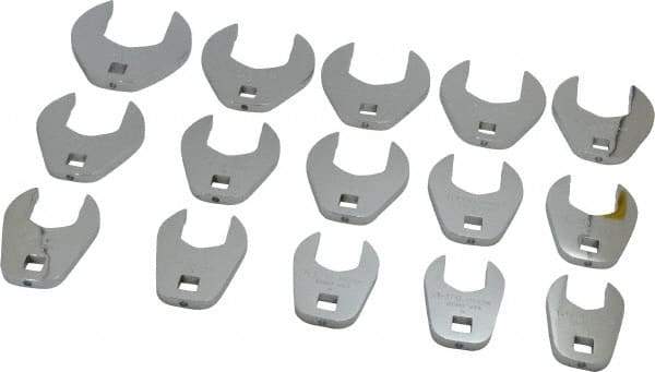 Proto - 15 Piece 1/2" Drive Open End Crowfoot Wrench Set - 1-1/16 to 2", with Clip Rail - Exact Tool & Supply