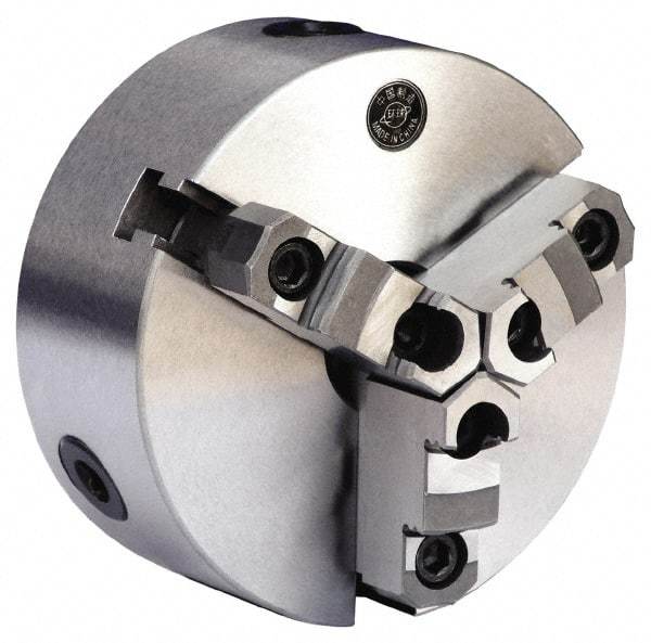 Gibraltar - 3 Jaws, 6" Diam, Self Centering Manual Lathe Chuck - D1-4 Mount Spindle, Reversible, 1.5748" Through Hole Diam, 0.0012" Axial Runout, 0.0012" Radial Runout, Cast Iron - Exact Tool & Supply