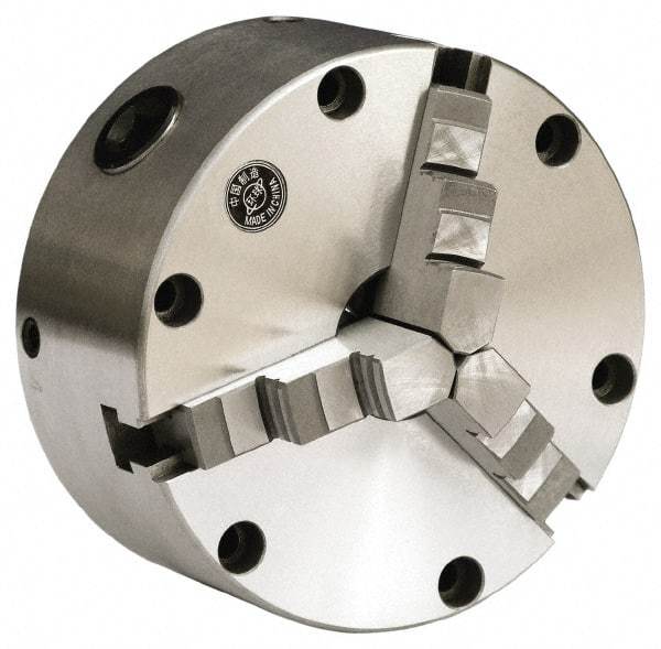 Gibraltar - 3 Jaws, 5" Diam, Self Centering Manual Lathe Chuck - Front Mount, Reversible, 3,000 Max RPM, 1.1811" Through Hole Diam, Cast Iron - Exact Tool & Supply