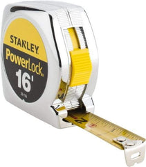 Stanley - 16' x 3/4" Yellow Blade Tape Measure - 1/32 & 1/16" Graduation, Inch Graduation Style, Silver Case - Exact Tool & Supply