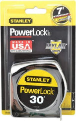 Stanley - 30' x 1" Yellow Blade Tape Measure - 1/16" Graduation, Inch Graduation Style, Silver Case - Exact Tool & Supply