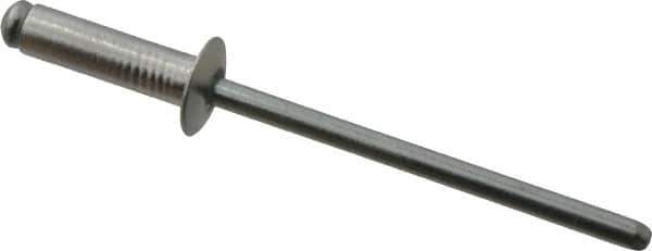 RivetKing - Size 45 Dome Head Aluminum Open End Blind Rivet - Steel Mandrel, 0.251" to 0.312" Grip, 1/4" Head Diam, 0.129" to 0.133" Hole Diam, 0.462" Length Under Head, 1/8" Body Diam - Exact Tool & Supply