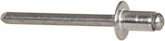 RivetKing - Size 62 Dome Head Aluminum Open End Blind Rivet - Aluminum Mandrel, 0.02" to 1/8" Grip, 3/8" Head Diam, 0.192" to 0.198" Hole Diam, 0.325" Length Under Head, 3/16" Body Diam - Exact Tool & Supply