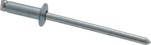 RivetKing - Size 44 Dome Head Steel Open End Blind Rivet - Steel Mandrel, 0.188" to 1/4" Grip, 1/4" Head Diam, 0.129" to 0.133" Hole Diam, 0.4" Length Under Head, 1/8" Body Diam - Exact Tool & Supply
