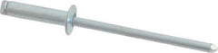 RivetKing - Size 46 Dome Head Steel Open End Blind Rivet - Steel Mandrel, 0.313" to 3/8" Grip, 1/4" Head Diam, 0.129" to 0.133" Hole Diam, 0.525" Length Under Head, 1/8" Body Diam - Exact Tool & Supply