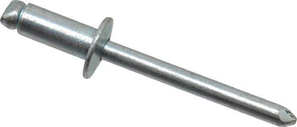 RivetKing - Size 64 Dome Head Steel Open End Blind Rivet - Steel Mandrel, 0.188" to 1/4" Grip, 3/8" Head Diam, 0.192" to 0.196" Hole Diam, 0.45" Length Under Head, 3/16" Body Diam - Exact Tool & Supply