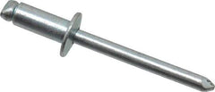 RivetKing - Size 64 Dome Head Steel Open End Blind Rivet - Steel Mandrel, 0.188" to 1/4" Grip, 3/8" Head Diam, 0.192" to 0.196" Hole Diam, 0.45" Length Under Head, 3/16" Body Diam - Exact Tool & Supply