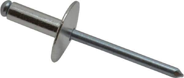 RivetKing - Size 66 Large Flange Dome Head Aluminum Open End Blind Rivet - Steel Mandrel, 0.251" to 3/8" Grip, 5/8" Head Diam, 0.192" to 0.196" Hole Diam, 0.575" Length Under Head, 3/16" Body Diam - Exact Tool & Supply