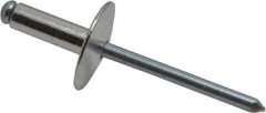 RivetKing - Size 66 Large Flange Dome Head Aluminum Open End Blind Rivet - Steel Mandrel, 0.251" to 3/8" Grip, 5/8" Head Diam, 0.192" to 0.196" Hole Diam, 0.575" Length Under Head, 3/16" Body Diam - Exact Tool & Supply
