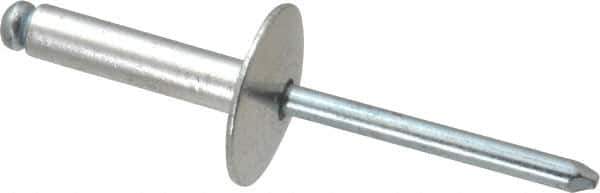 RivetKing - Size 610 Large Flange Dome Head Aluminum Open End Blind Rivet - Steel Mandrel, 0.501" to 5/8" Grip, 5/8" Head Diam, 0.192" to 0.196" Hole Diam, 0.825" Length Under Head, 3/16" Body Diam - Exact Tool & Supply