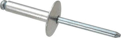 RivetKing - Size 610 Large Flange Dome Head Aluminum Open End Blind Rivet - Steel Mandrel, 0.501" to 5/8" Grip, 5/8" Head Diam, 0.192" to 0.196" Hole Diam, 0.825" Length Under Head, 3/16" Body Diam - Exact Tool & Supply