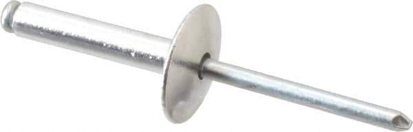 RivetKing - Size 612 Large Flange Dome Head Aluminum Open End Blind Rivet - Steel Mandrel, 0.626" to 3/4" Grip, 5/8" Head Diam, 0.192" to 0.196" Hole Diam, 0.95" Length Under Head, 3/16" Body Diam - Exact Tool & Supply