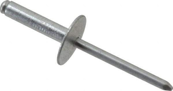RivetKing - Size 610 Large Flange Dome Head Aluminum Open End Blind Rivet - Aluminum Mandrel, 0.501" to 5/8" Grip, 5/8" Head Diam, 0.192" to 0.196" Hole Diam, 0.825" Length Under Head, 3/16" Body Diam - Exact Tool & Supply