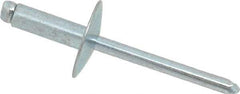 RivetKing - Size 66 Large Flange Dome Head Steel Open End Blind Rivet - Steel Mandrel, 0.251" to 3/8" Grip, 5/8" Head Diam, 0.192" to 0.196" Hole Diam, 0.575" Length Under Head, 3/16" Body Diam - Exact Tool & Supply