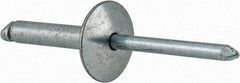 RivetKing - Size 612 Large Flange Dome Head Steel Open End Blind Rivet - Steel Mandrel, 0.626" to 3/4" Grip, 5/8" Head Diam, 0.192" to 0.196" Hole Diam, 0.95" Length Under Head, 3/16" Body Diam - Exact Tool & Supply
