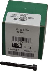 Made in USA - #10-32 UNF Hex Socket Drive, Socket Cap Screw - Alloy Steel, Black Oxide Finish, Partially Threaded, 1-3/4" Length Under Head - Exact Tool & Supply