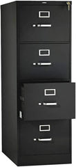 Hon - 18-1/4, 25" Wide x 52" High x 25" Deep, 4 Drawer Vertical File with Lock - Steel, Black - Exact Tool & Supply