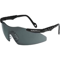 Smith & Wesson - Smoke Lenses, Framed Safety Glasses - Scratch Resistant, Black Plastic Frame, Size S, Wrap Around - Exact Tool & Supply