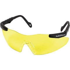 Smith & Wesson - Yellow Lenses, Framed Safety Glasses - Scratch Resistant, Black Plastic Frame, Size Universal, Wrap Around - Exact Tool & Supply