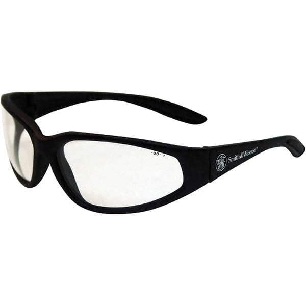 Smith & Wesson - Clear Lenses, Framed Safety Glasses - Scratch Resistant, Black Plastic Frame, Size Universal, Wrap Around - Exact Tool & Supply