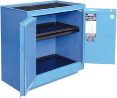 Securall Cabinets - 2 Door, 1 Shelf, Blue Steel Standard Safety Cabinet for Corrosive Chemicals - 36" High x 35" Wide x 22" Deep, Manual Closing Door, 3 Point Key Lock, 24 Gal Capacity - Exact Tool & Supply
