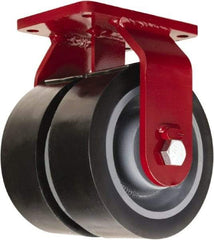 Hamilton - 8" Diam x 3" Wide x 10-1/2" OAH Top Plate Mount Dual Rigid Caster - Polyurethane Mold on Forged Steel, 7,000 Lb Capacity, Tapered Roller Bearing, 5-1/2 x 7-1/2" Plate - Exact Tool & Supply